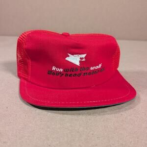 Vintage Wolf's Head Motor Oil Run with the Wolf Red Snapback Trucker Hat 80s 90s